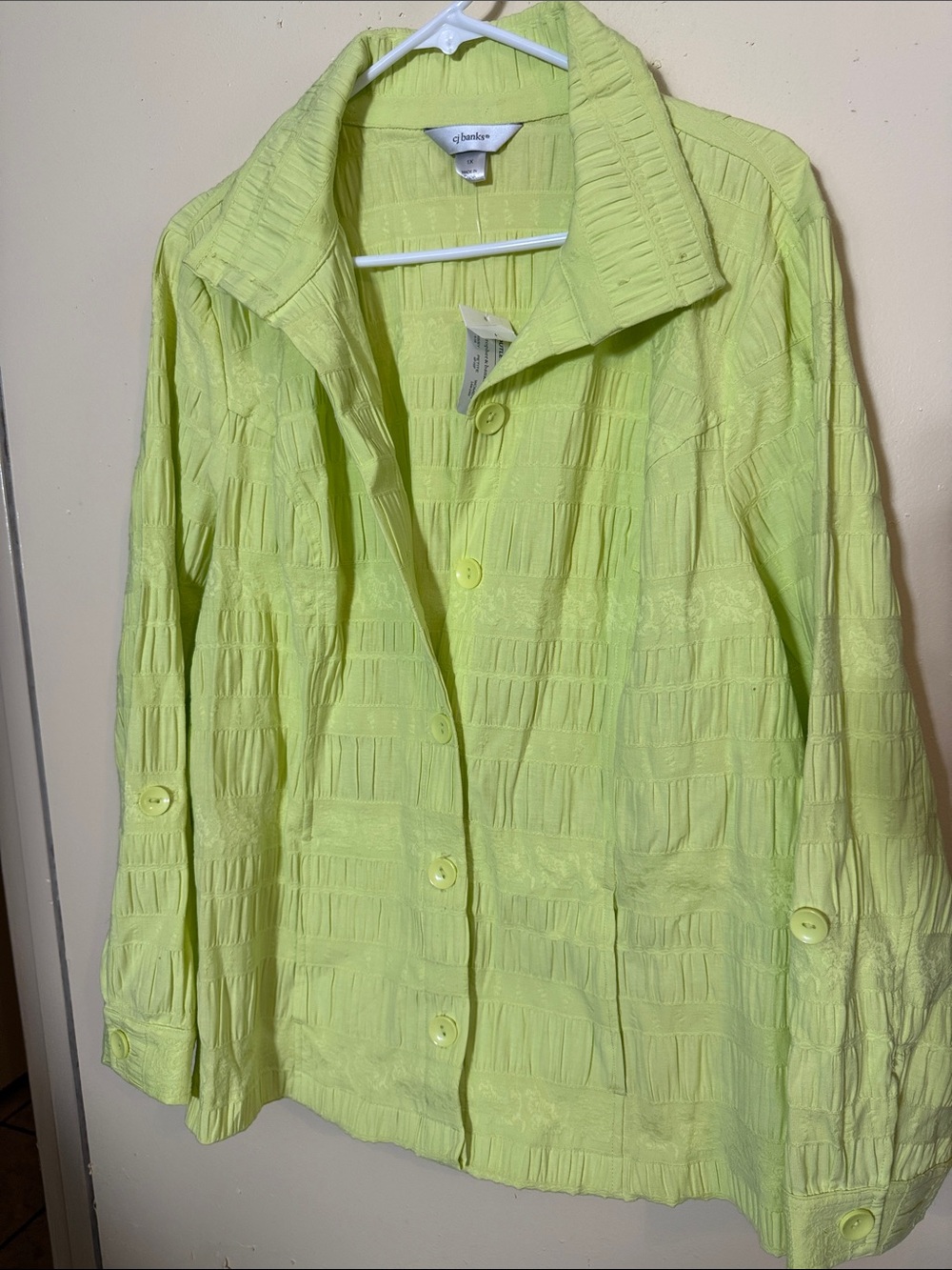 CJ Banks Lime Button-Front Textured Shirt Jacket